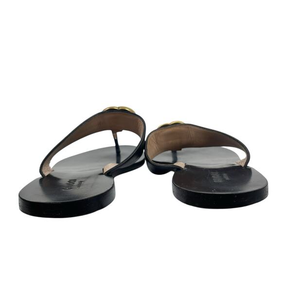 Gucci Black Leather Thong Sandals Gold Double G Logo Size 37 - Picture 9 of 13